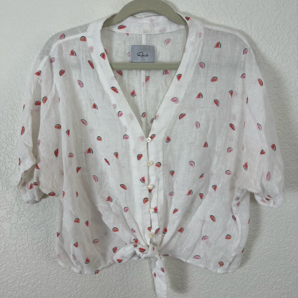 Rails Thea Watermelon Print Tie Hem Shirt, Women’s M